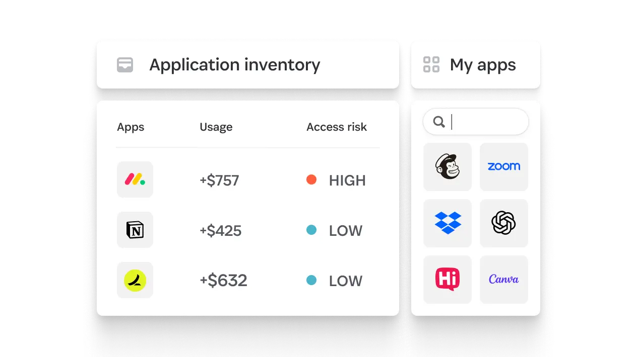 Application inventory provided by 1Password's extended access management product.