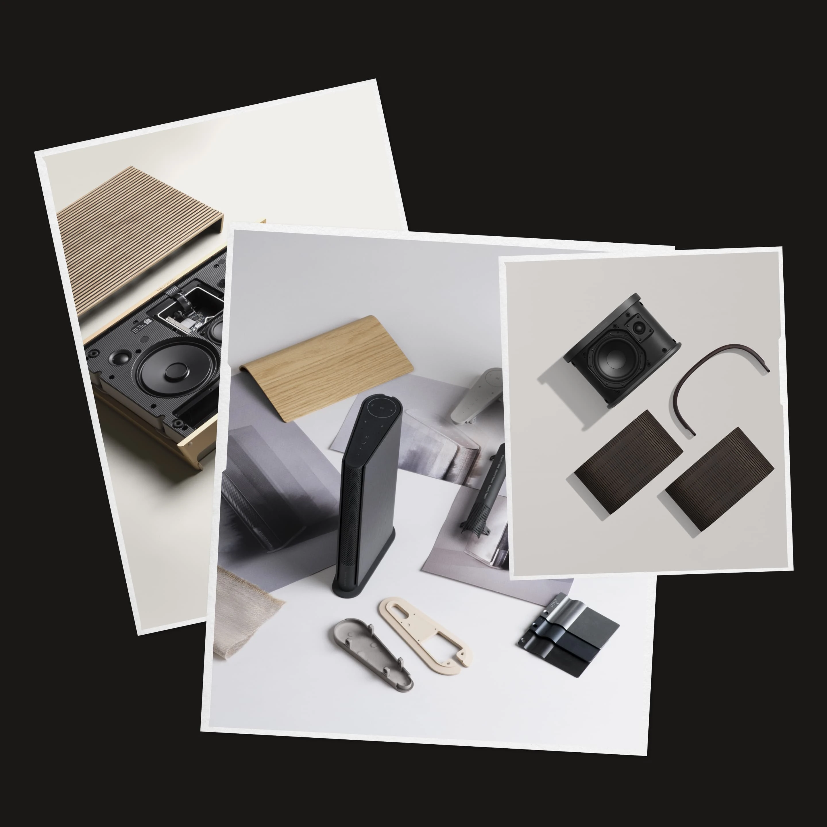 Polaroid images of Beosound Level, Beosound A5 and Beosound Emerge