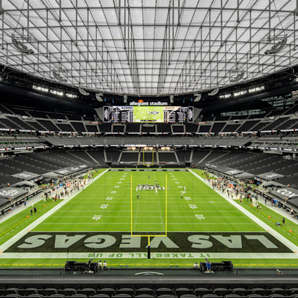 Inside of allegiant stadium, looking down field