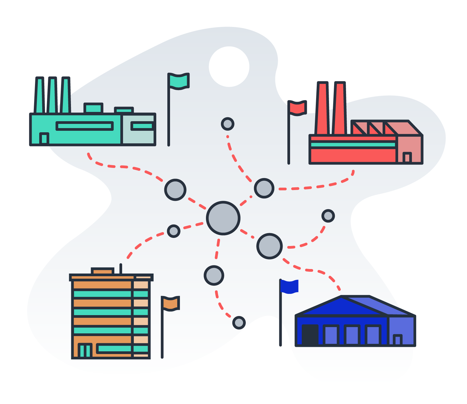 GN-2A-3x Two factories, a business building and a warehouse - illustration