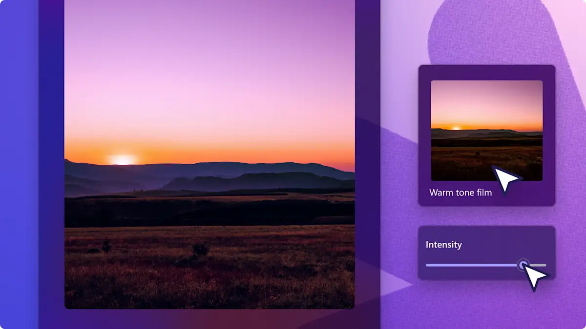 A user editing the intensity of a video filter in Clipchamp.