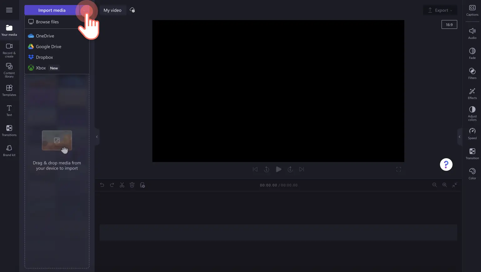 Tuo mediasisältöä Clipchampissa