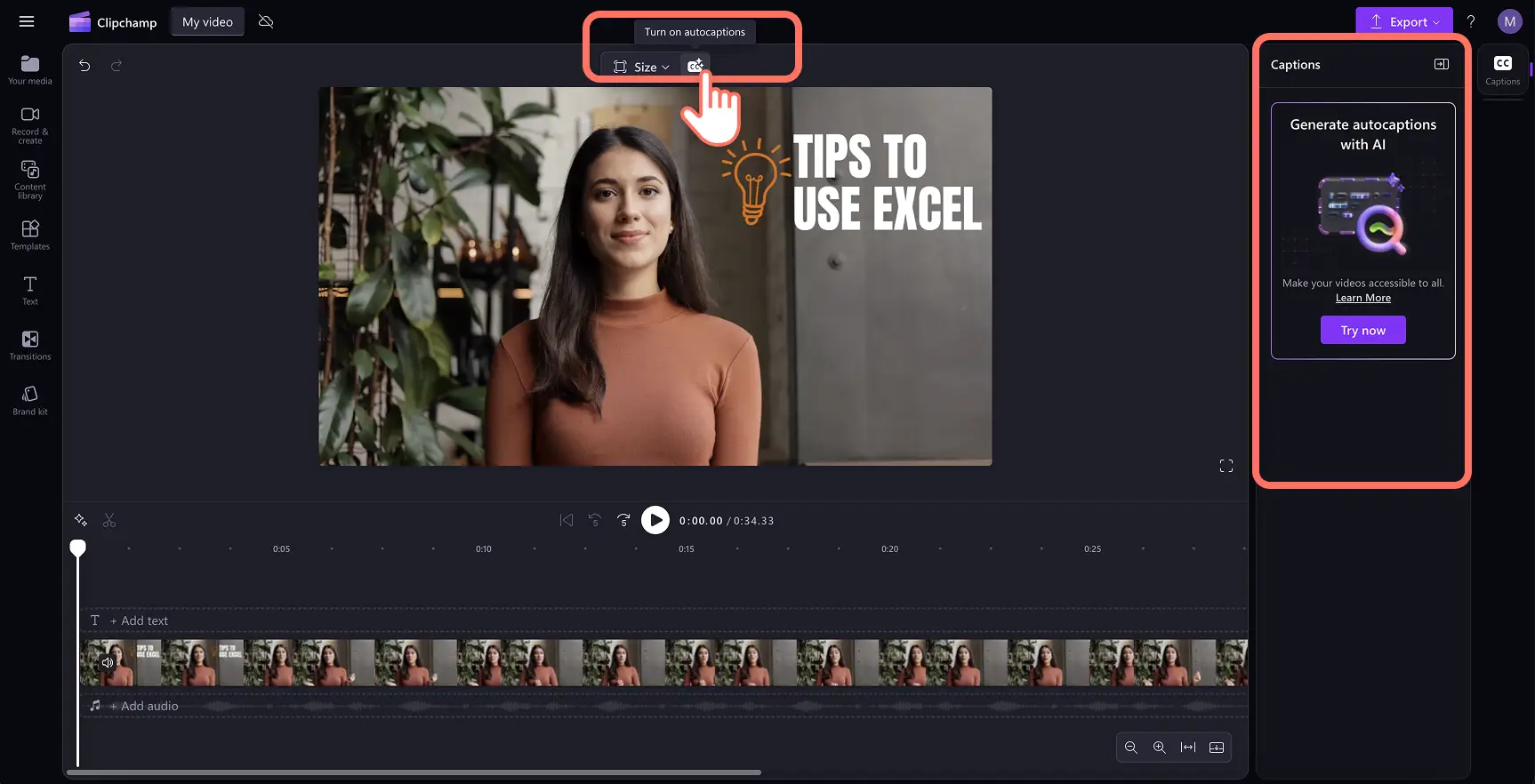 A user clicking on captions then transcribe media to generate autocaptions.
