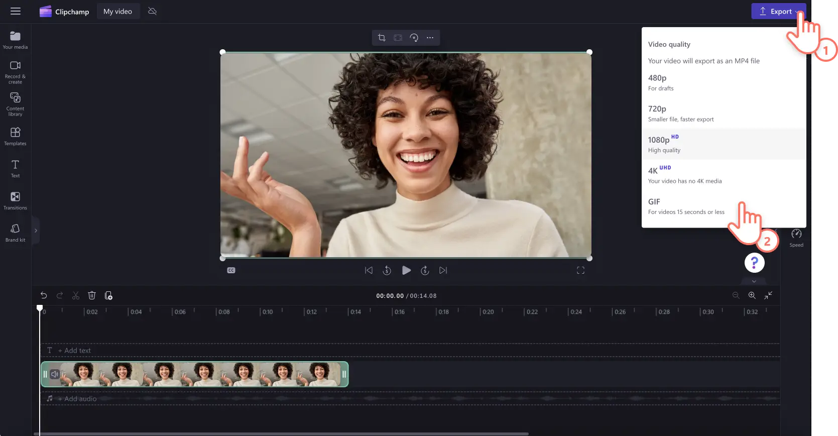 在 Clipchamp GIF 制作工具中保存高质量 GIF