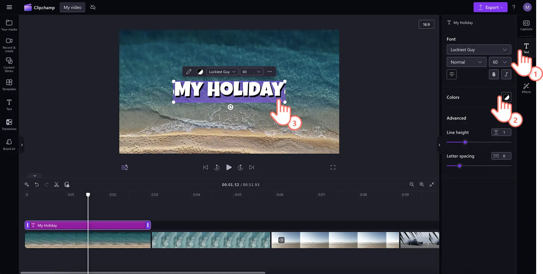 ผู้ใช้กำลังคลิกที่แท็บข้อความบนแผงคุณสมบัติใน Clipchamp