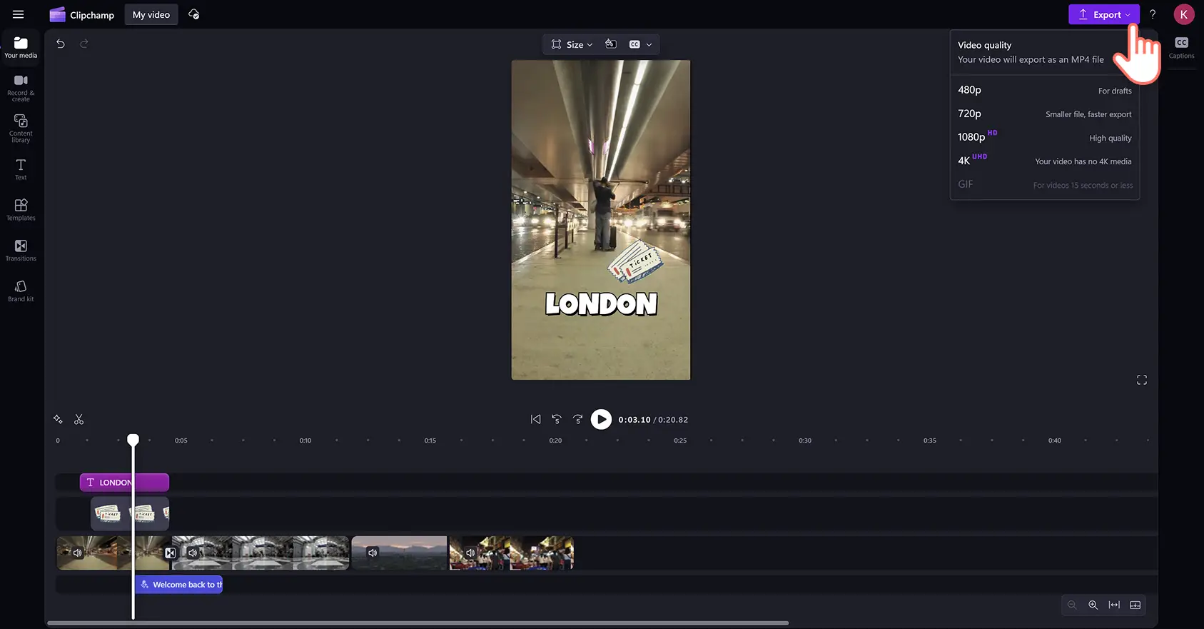 A user exporting a travel highlights video made with Clipchamp video editor.