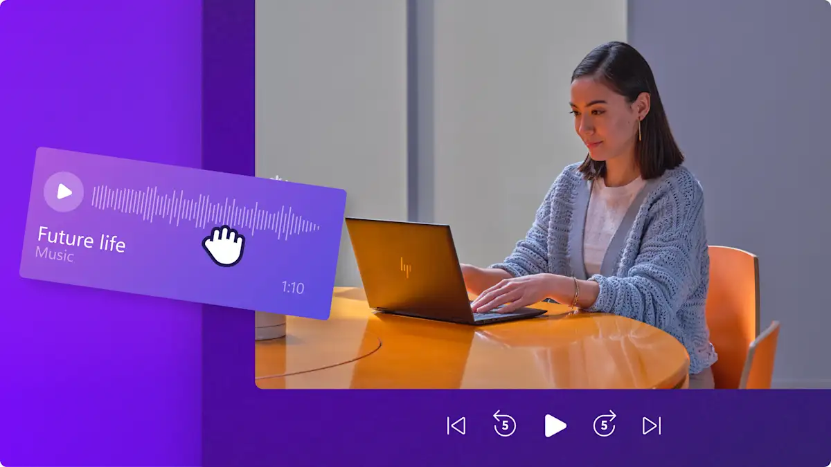 Image of a woman using Clipchamp to create corporate videos.