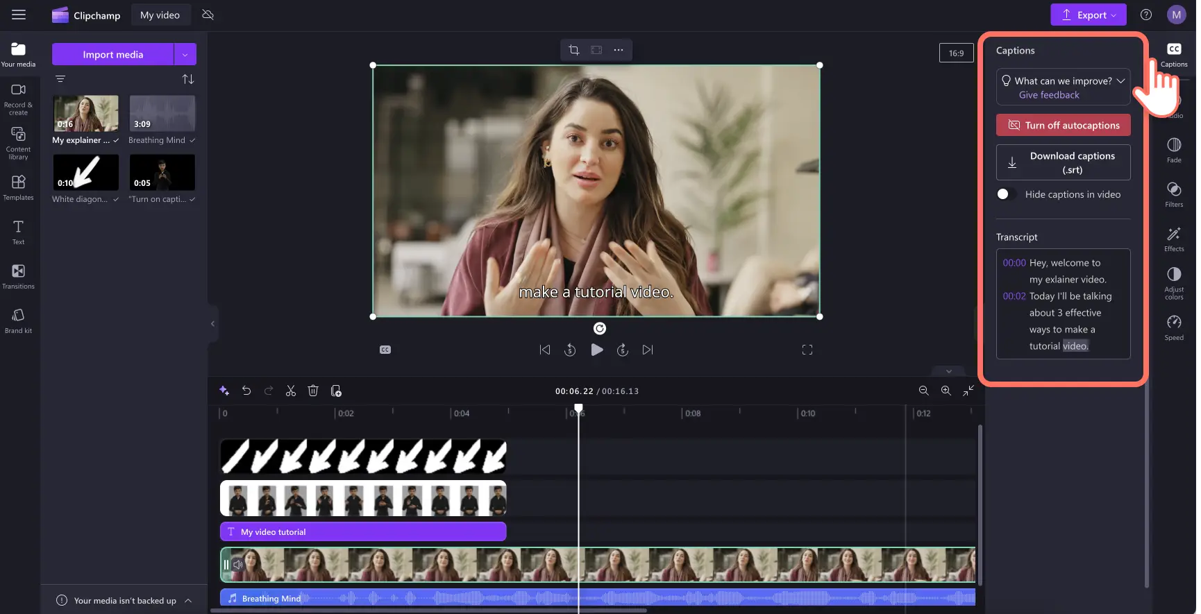 ユーザーが動画にキャプションを追加する様子の画像。