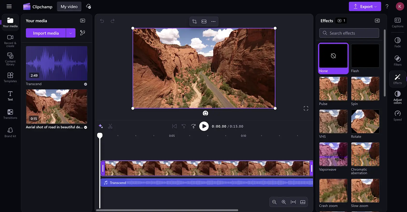 The video editor view restored after a user access full screen preview in Clipchamp.
