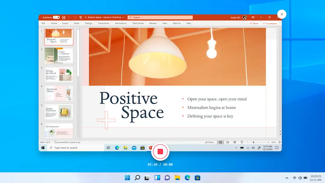 Obraz przedstawiający użytkownika nagrywającego zawartość ekranu prezentacji PowerPoint.
