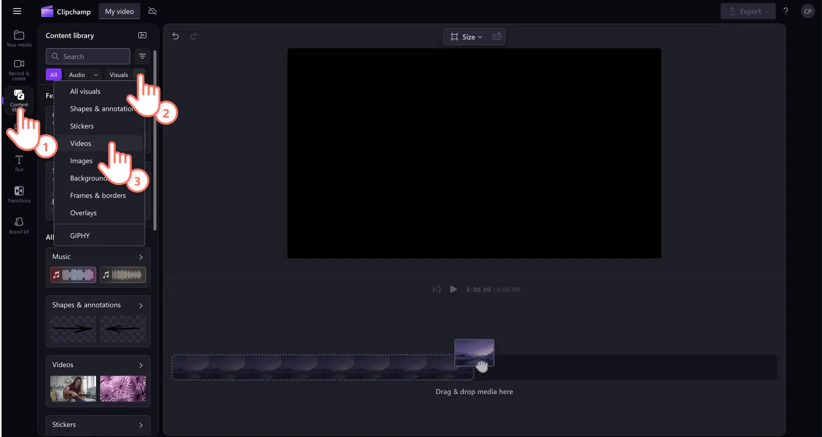 A user finding a stock video in Clipchamp.
