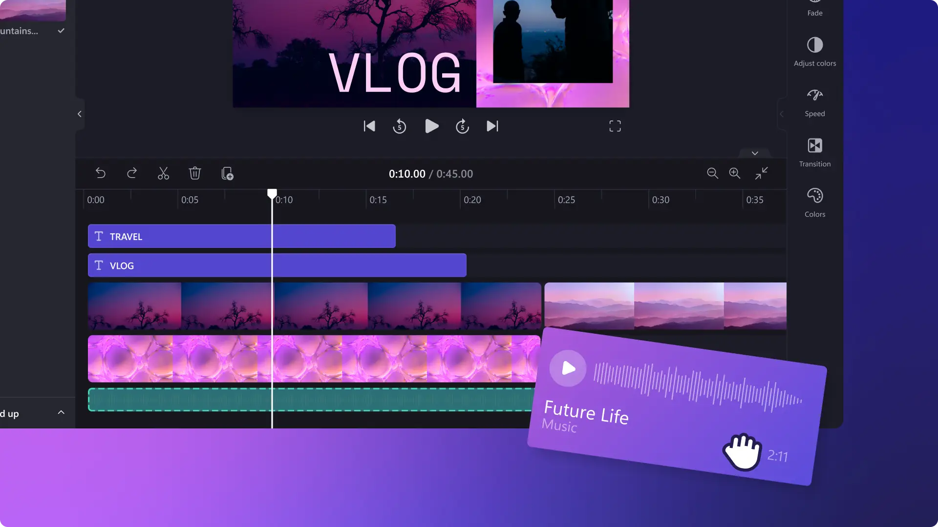 An abstract image of adding a music track to a video in Clipchamp video editor