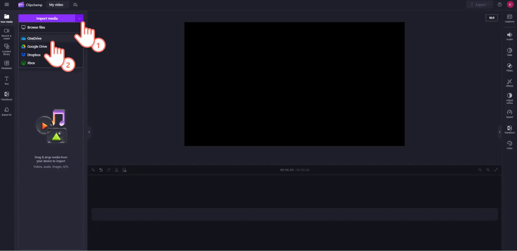 A user importing personal media into Clipchamp.