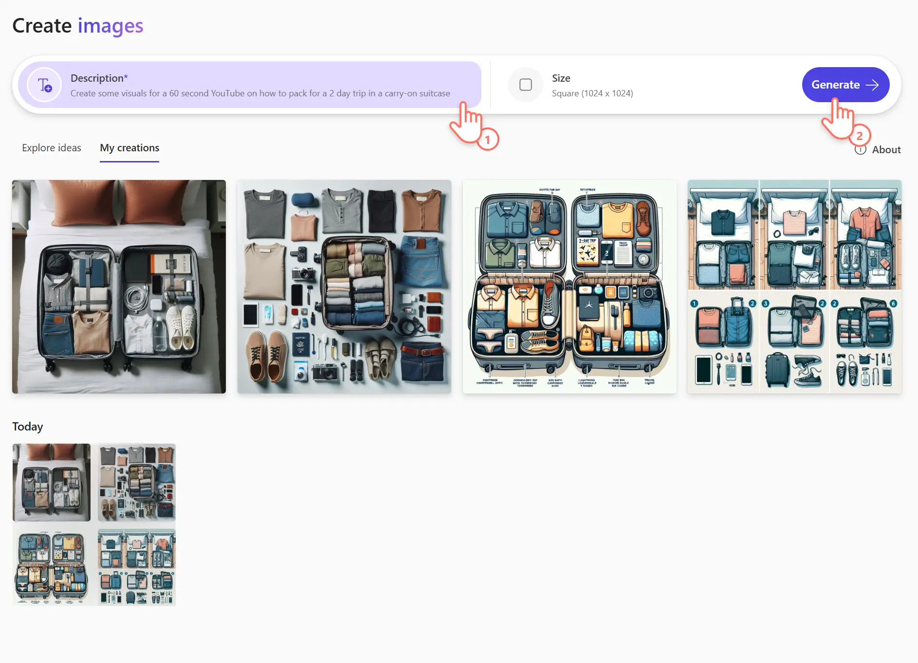 A screenshot of a Designer user entering an image description prompt.