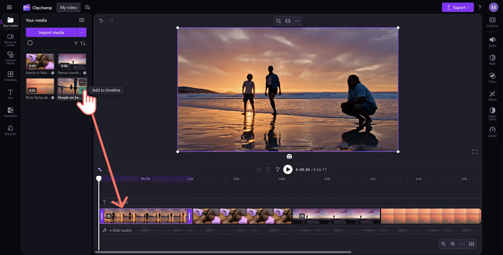 A user dragging and dropping video onto the timeline.