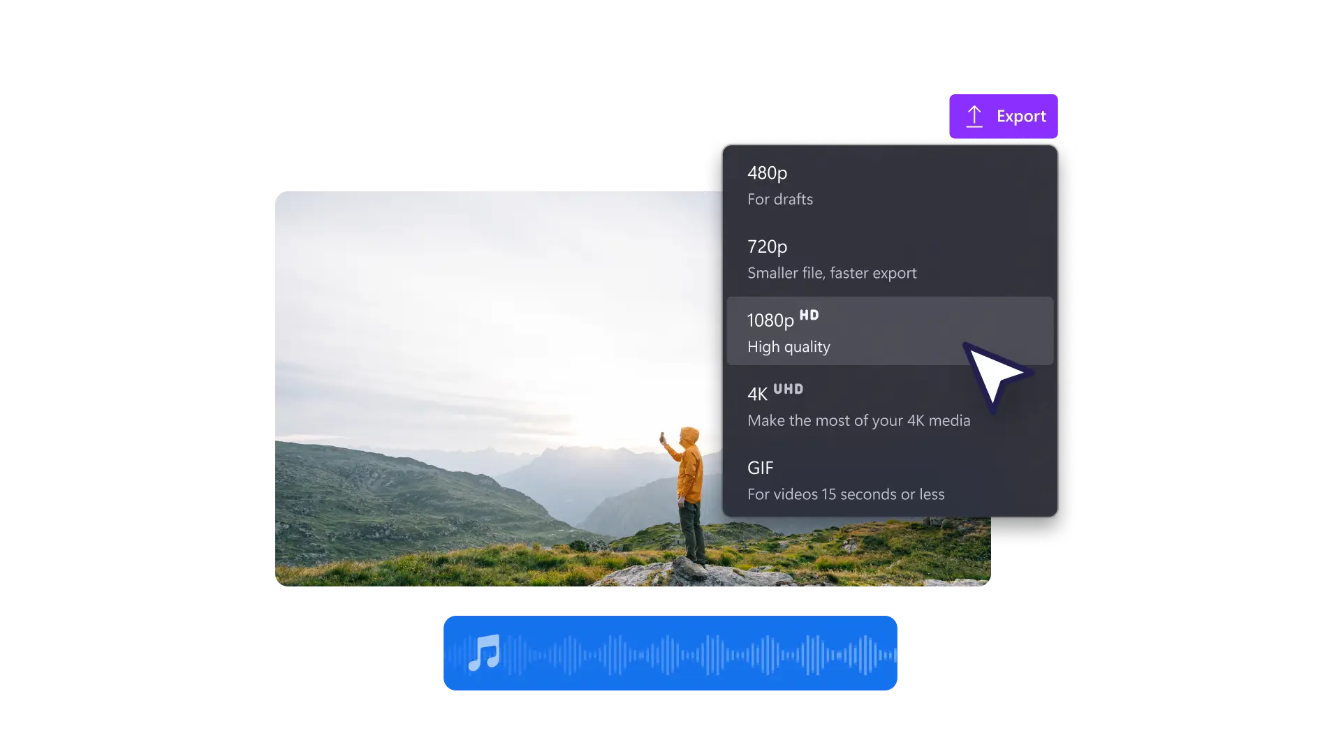 A user saving a video in high quality in Clipchamp.