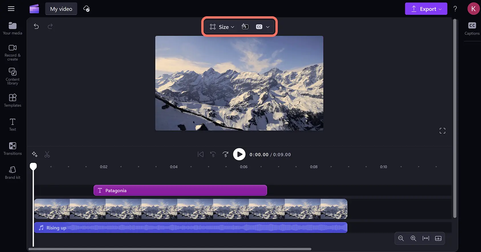 The floating toolbar without any assets selected on the timeline in Clipchamp video editor.