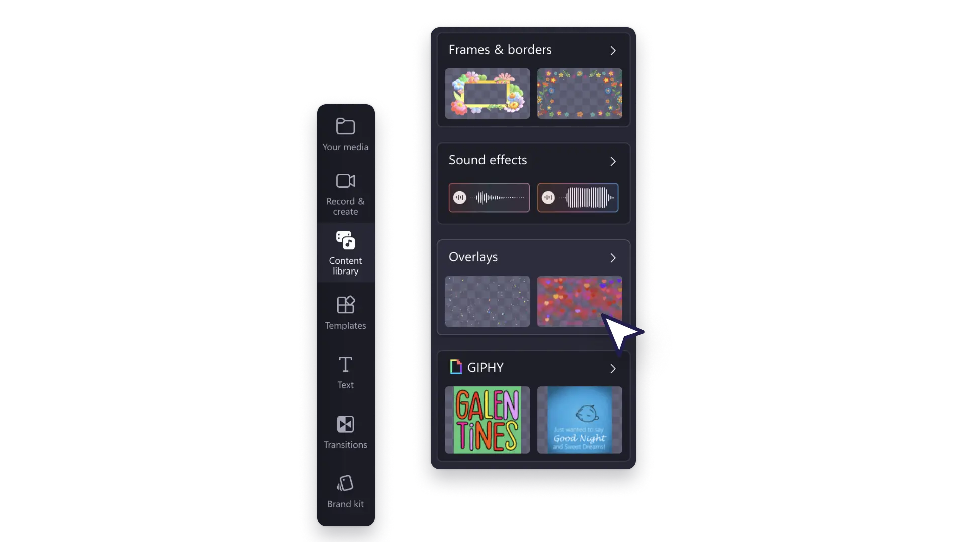 Choose overlays in the content library