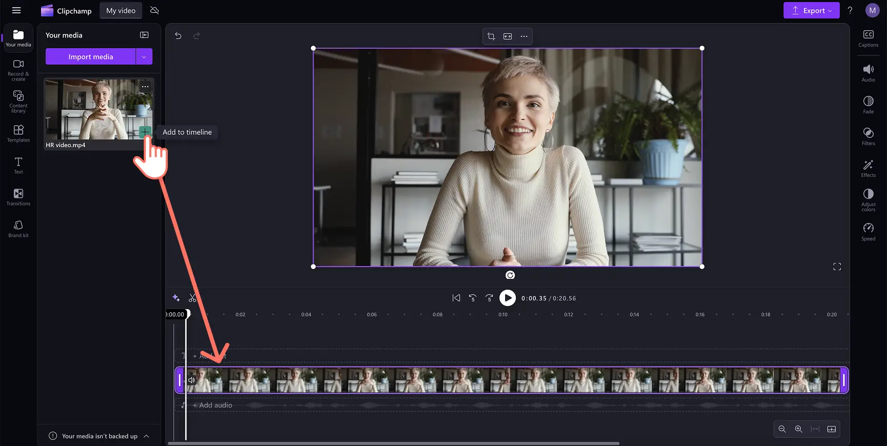 An image of a user adding a video to the timeline.