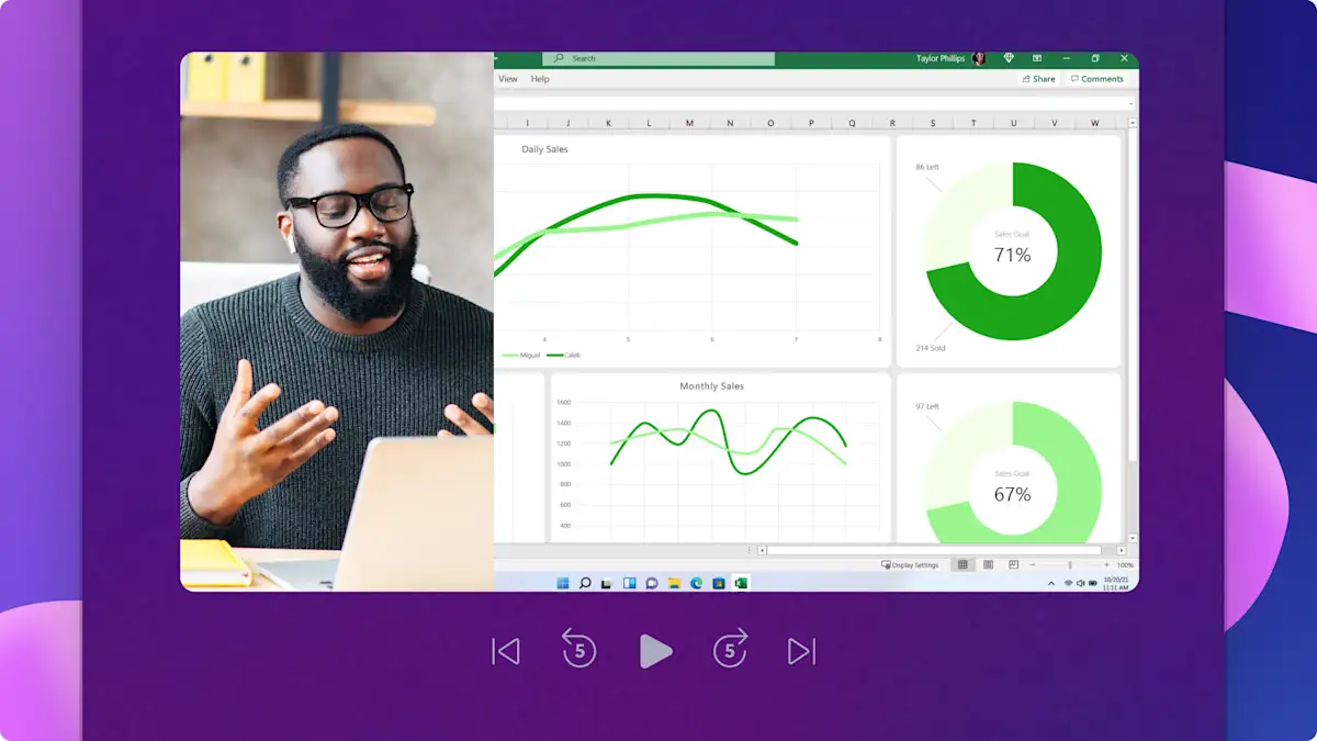 A visual showing a teacher explaining statistics in a video tutorial. 