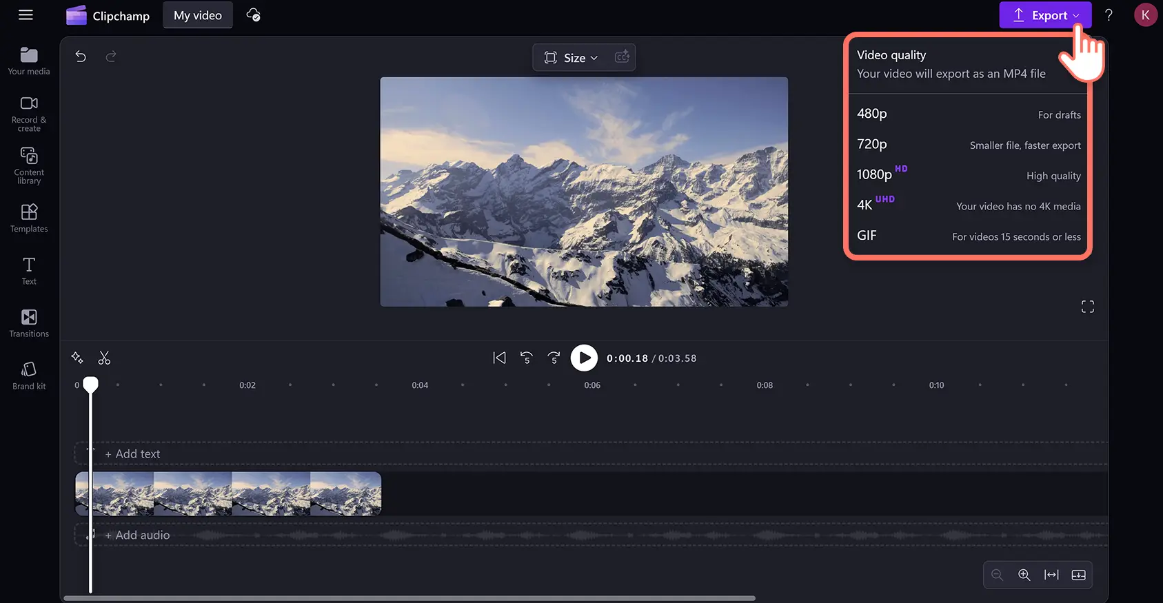 A user exporting a split video clip in Clipchamp.