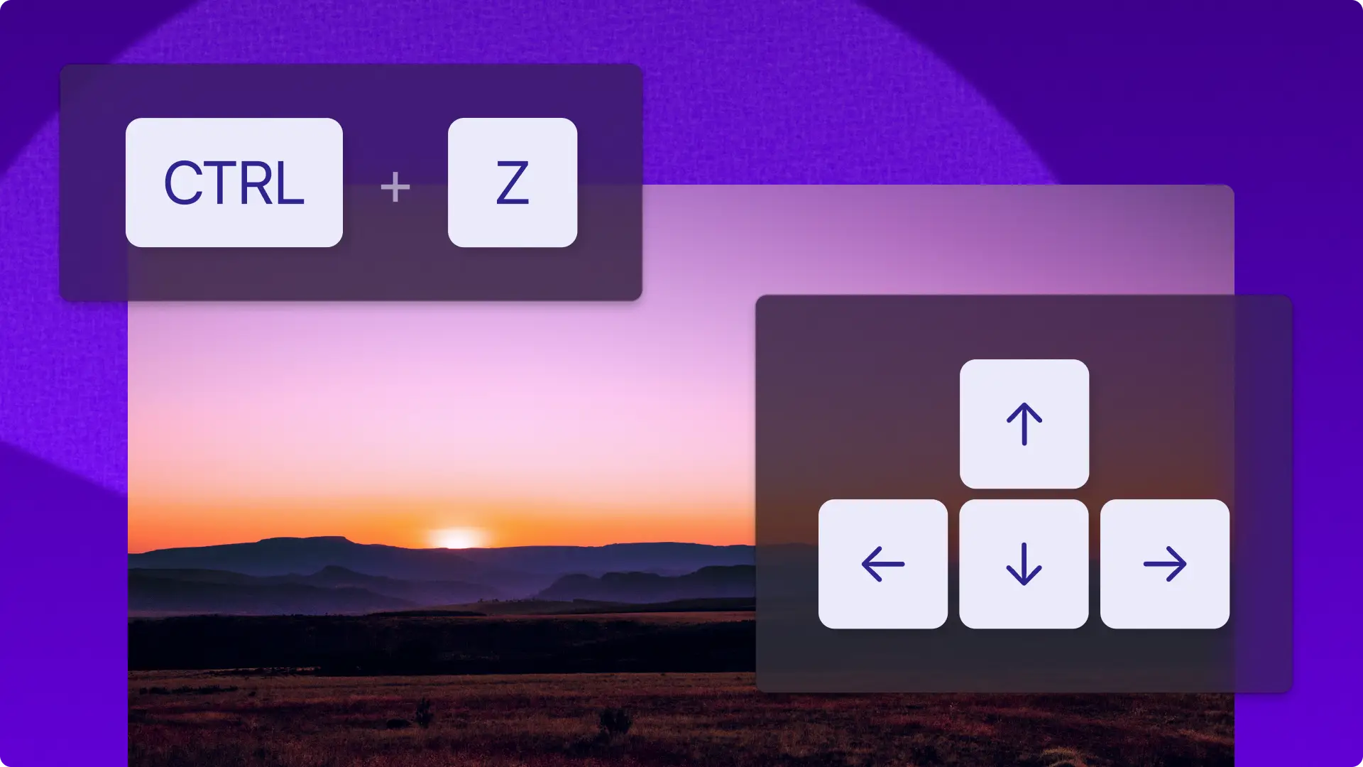 Abstract image of the CTRL + Z and arrow buttons and an image being edited in Clipchamp video editor.