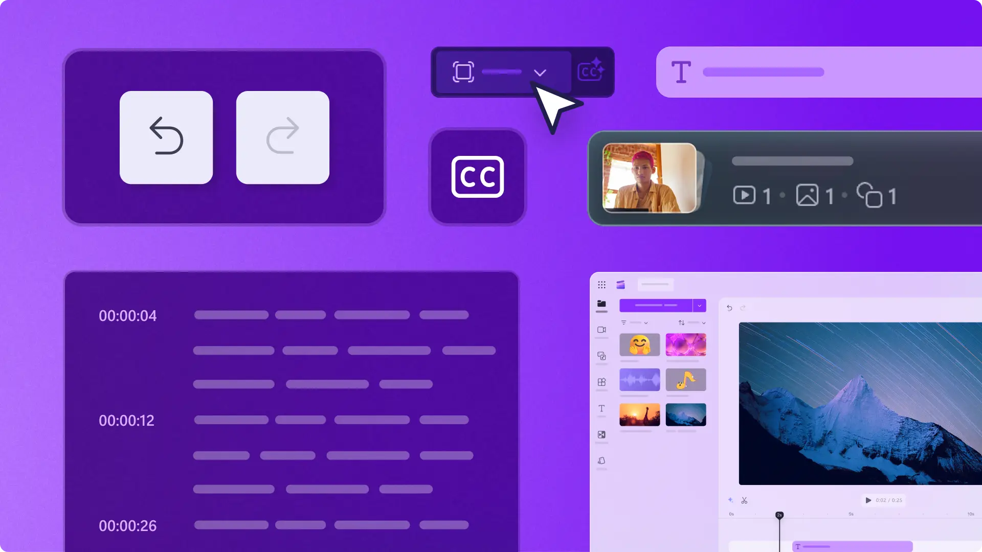 New Clipchamp video editing features represented with abstract icons