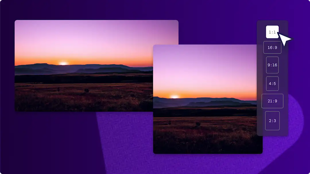 A user resizing a horizontal YouTube video into an Instagram video post in Clipchamp.