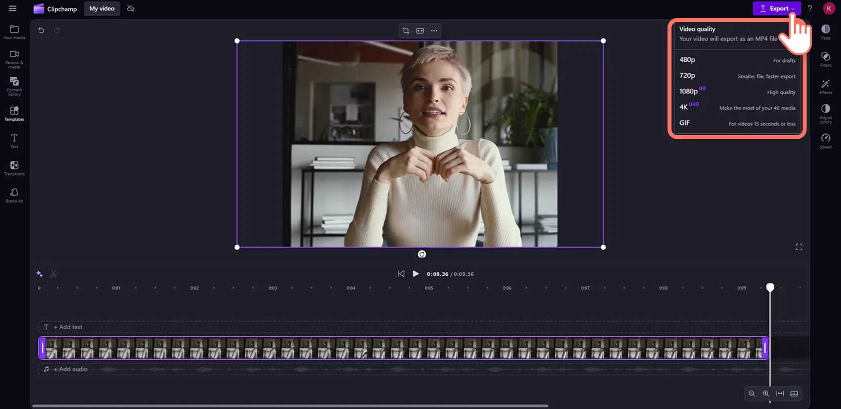 A user exporting a video after changing the aspect ratio.