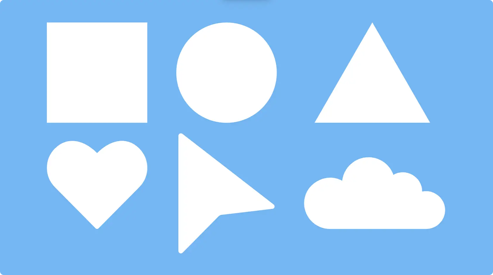 Six white basic shapes on a blue background.