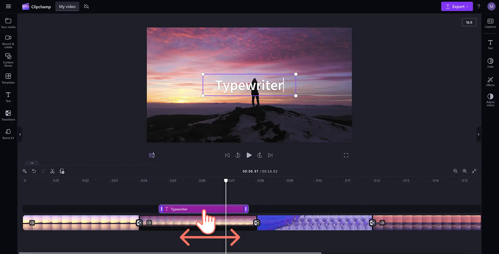 An image of a user moving the text on the timeline. 