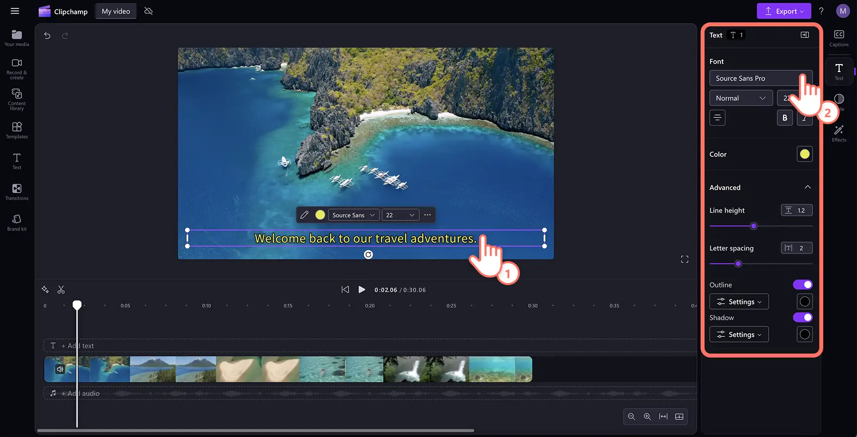 Clipchamp에서 자막 디자인을 사용자 지정하는 사용자 이미지.