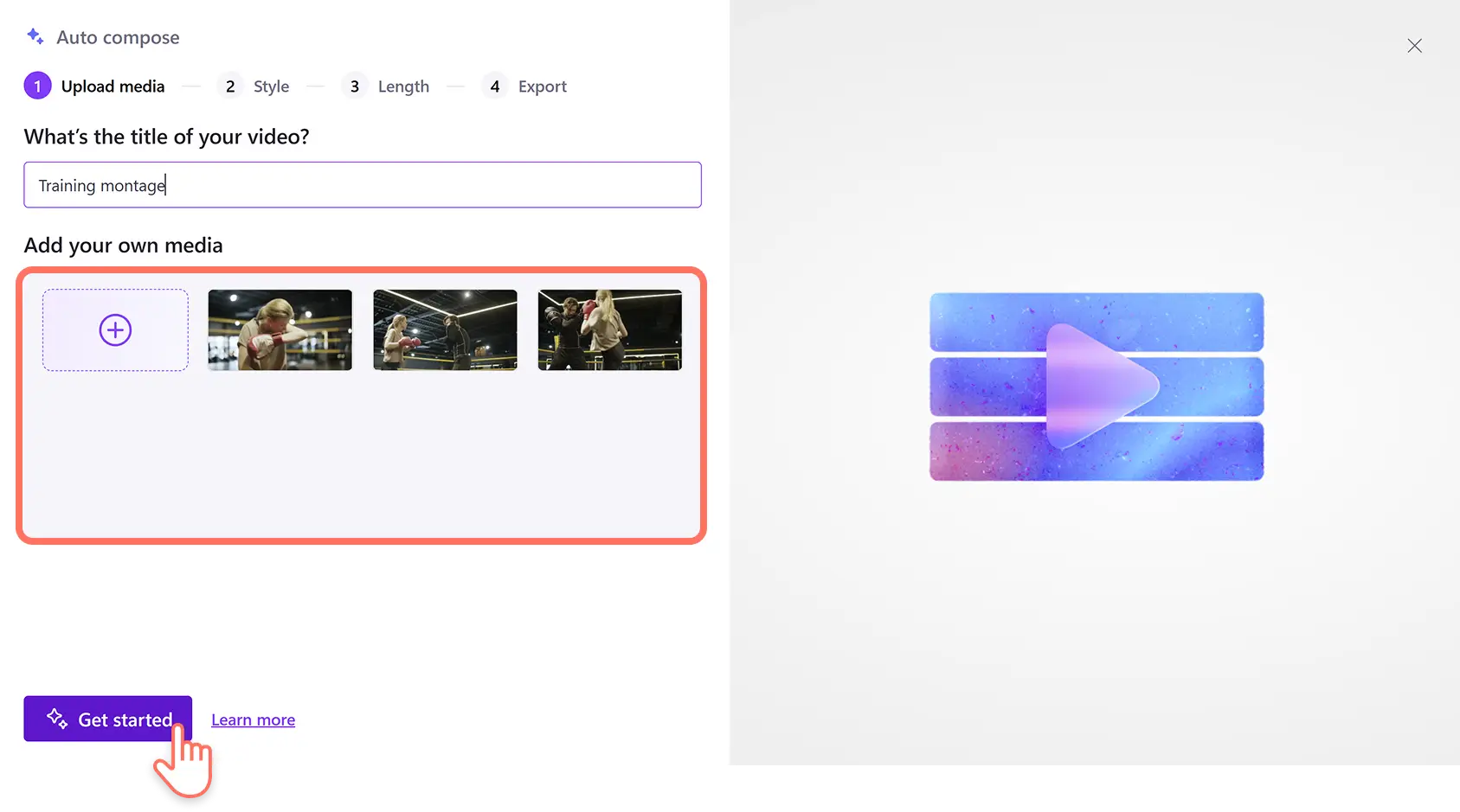A user creating a sports highlight video with AI auto compose in Clipchamp video editor.