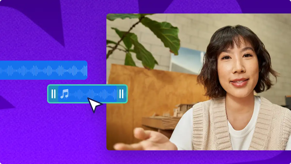 A teacher adding music and voice tracks to a lesson in Clipchamp.