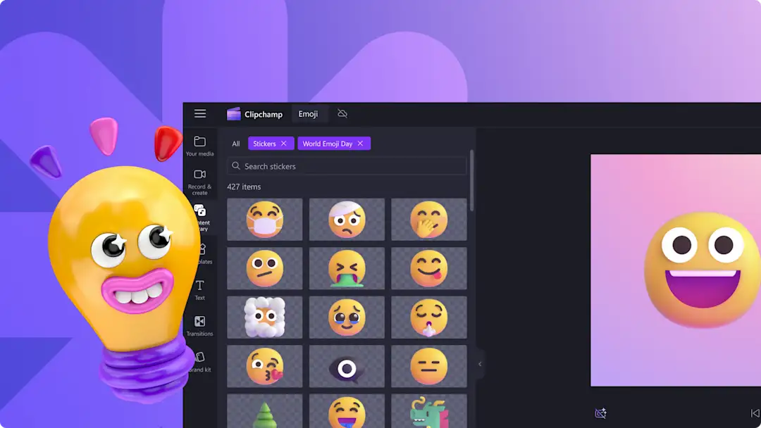 Add stickers and emojis to Clipchamp
