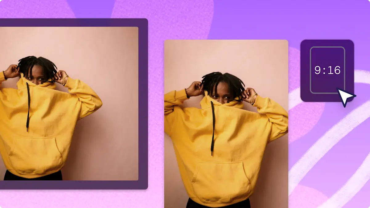 A user resizing a video from widescreen to vertical in Clipchamp.