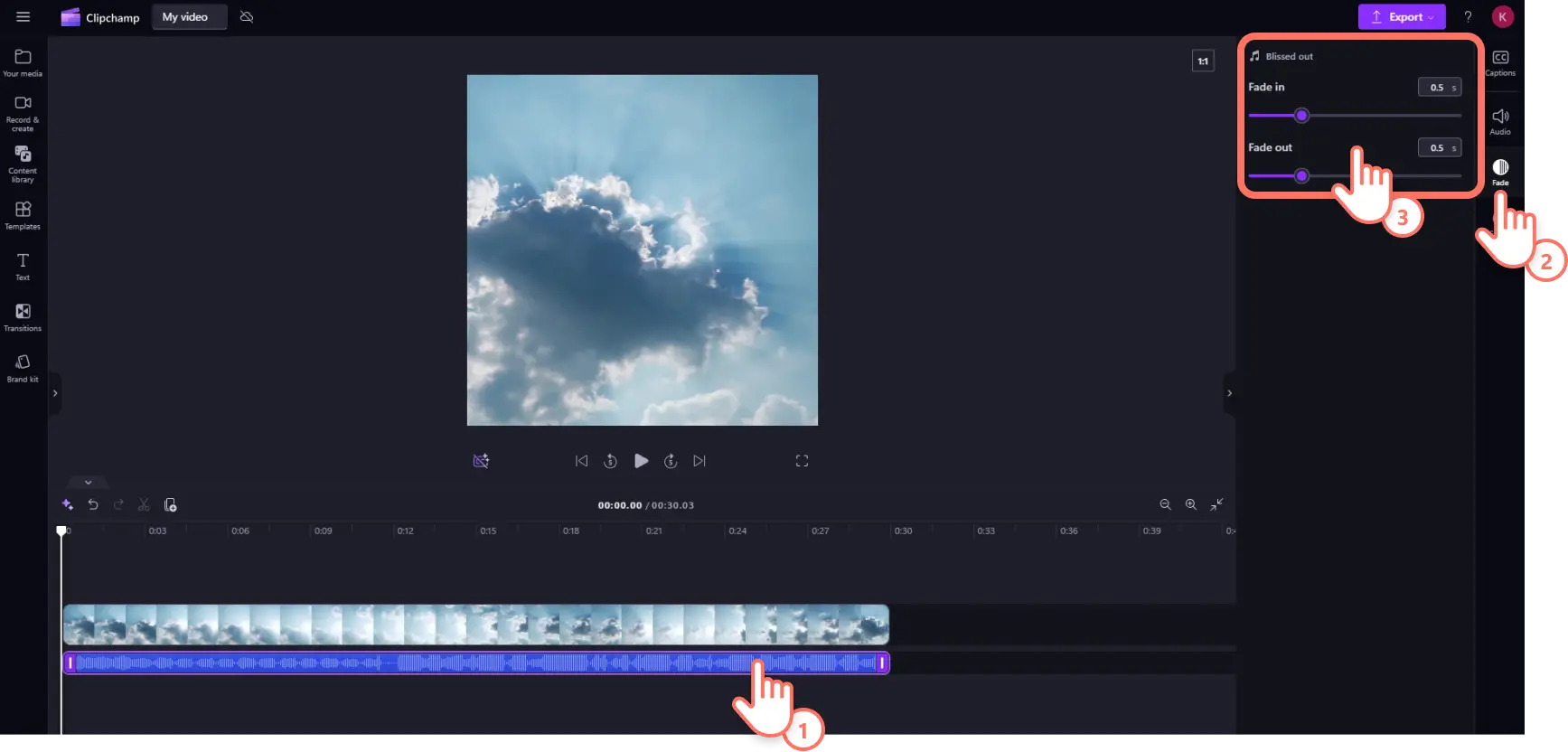 A user adding a fade in and fade out to an audio track in Clipchamp.
