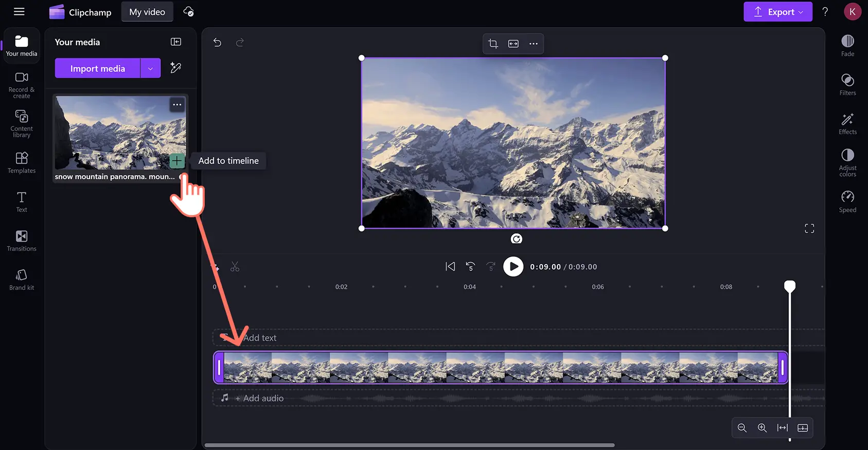 A user dragging and dropping a video onto the timeline in Clipchamp.