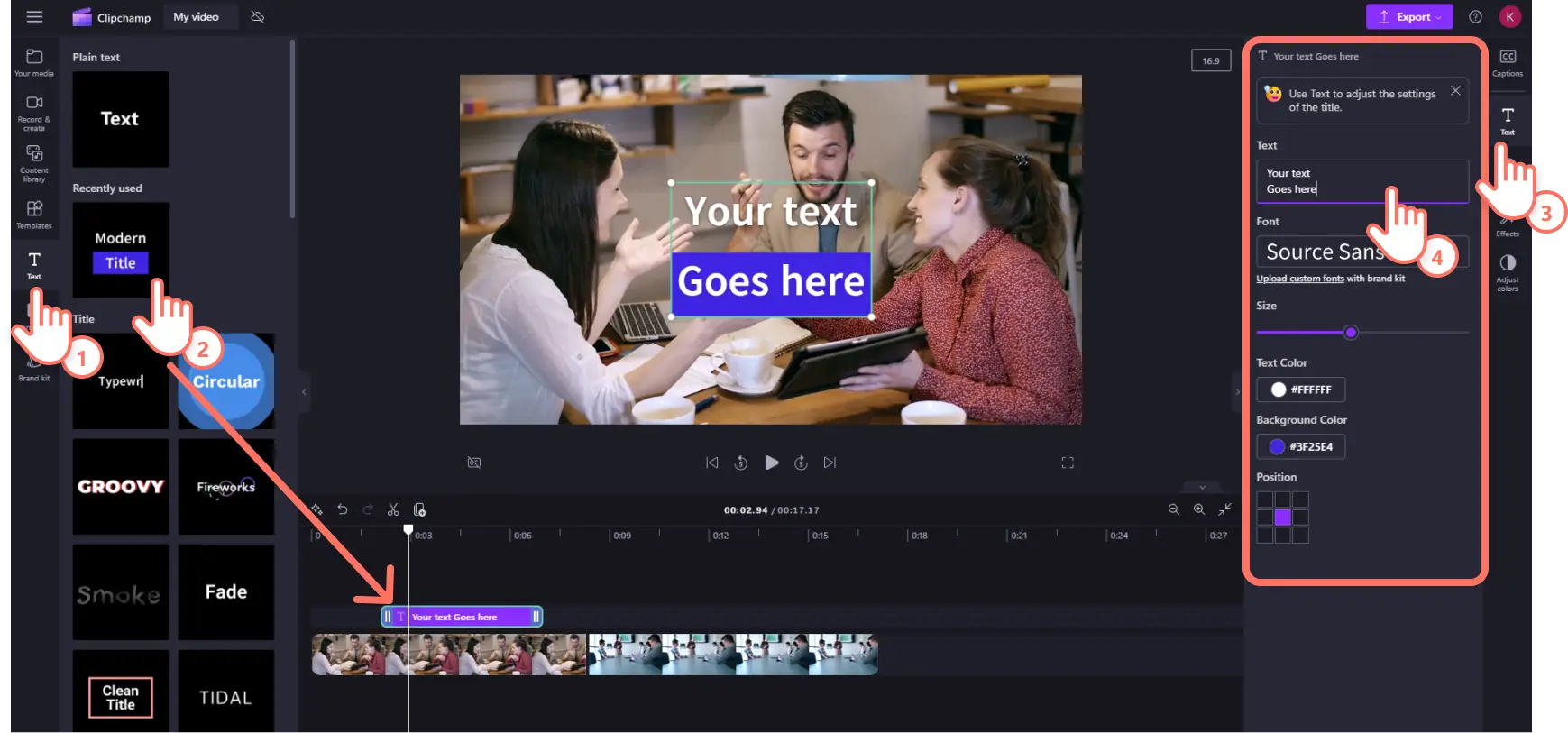 Videolarına animasyonlu metin ekleyen bir Clipchamp kullanıcısının görüntüsü.