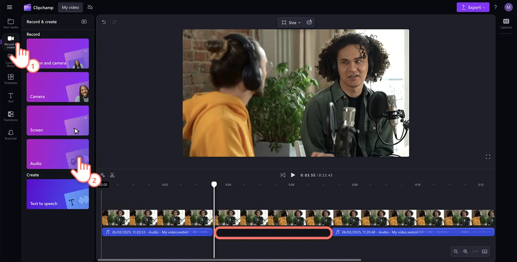Re-record your voice to replace mistakes in Clipchamp