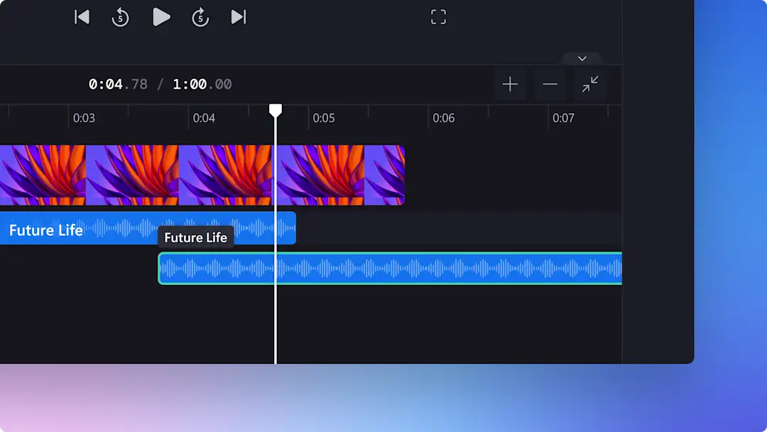 A user editing audio files on the timeline in Clipchamp video editor.