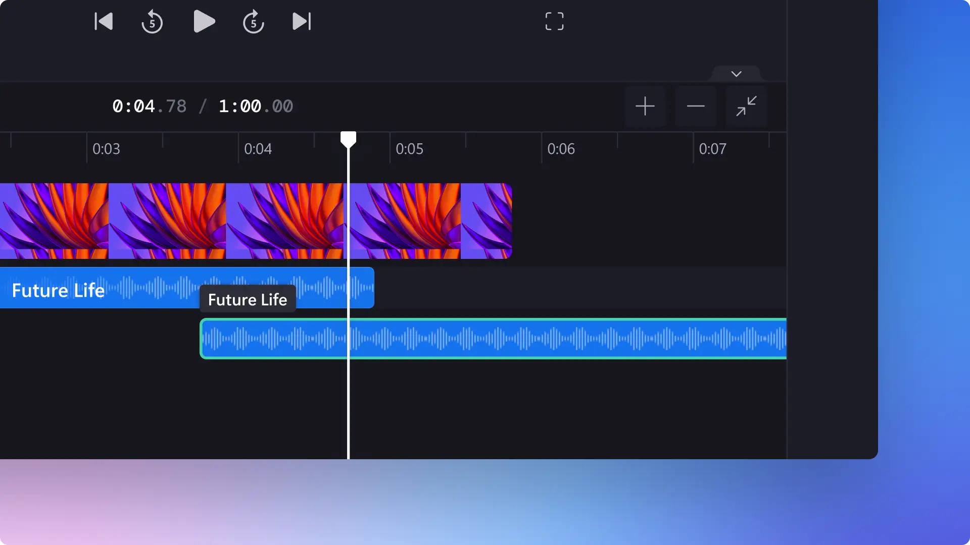 A user editing audio files on the timeline in Clipchamp video editor.