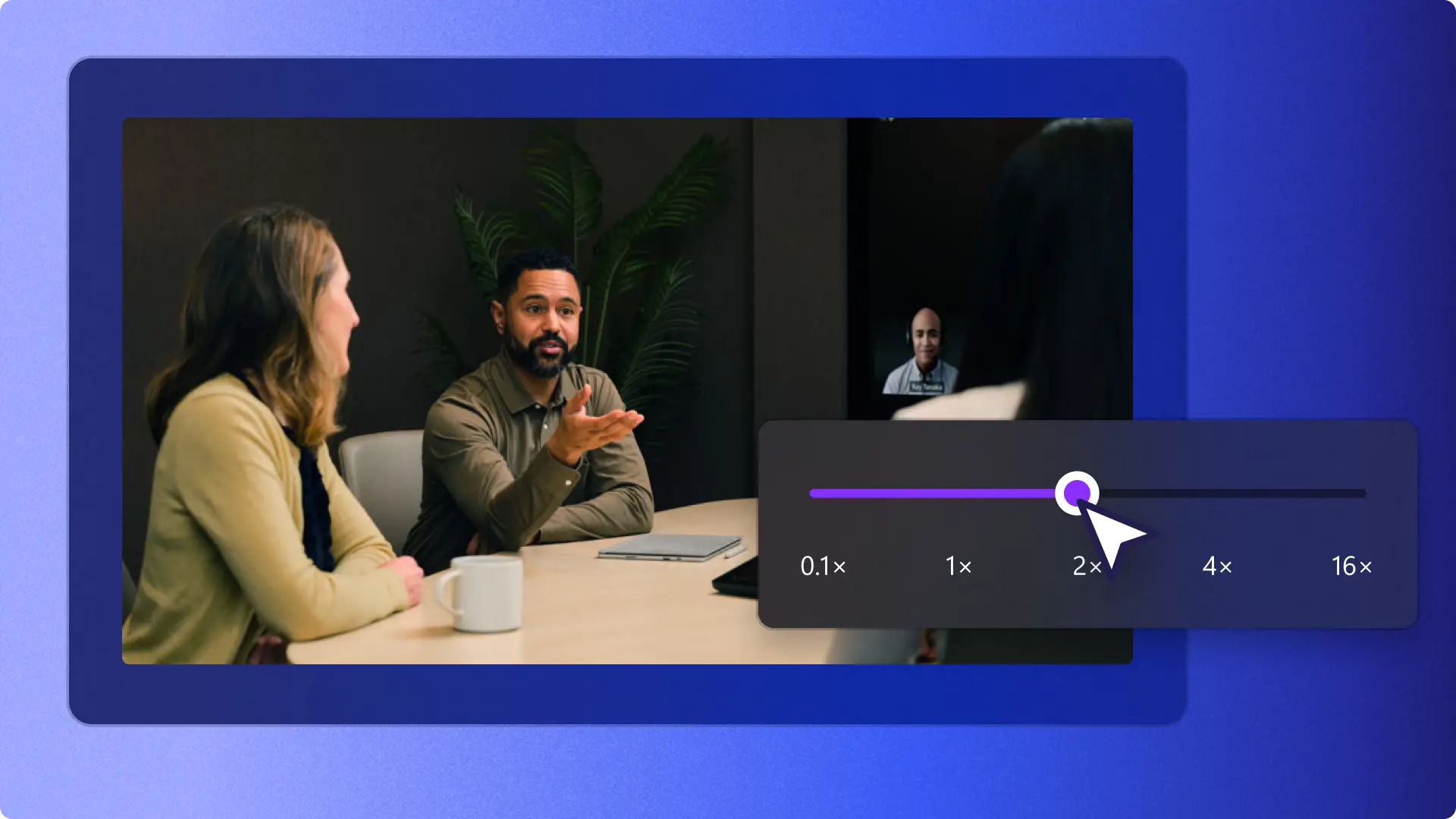 A user adjusting the frame rate of a video with the video speed controller in Clipchamp.