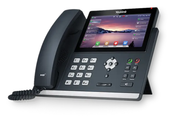 Dark grey and silver landline phone with a large, built-in touch screen.