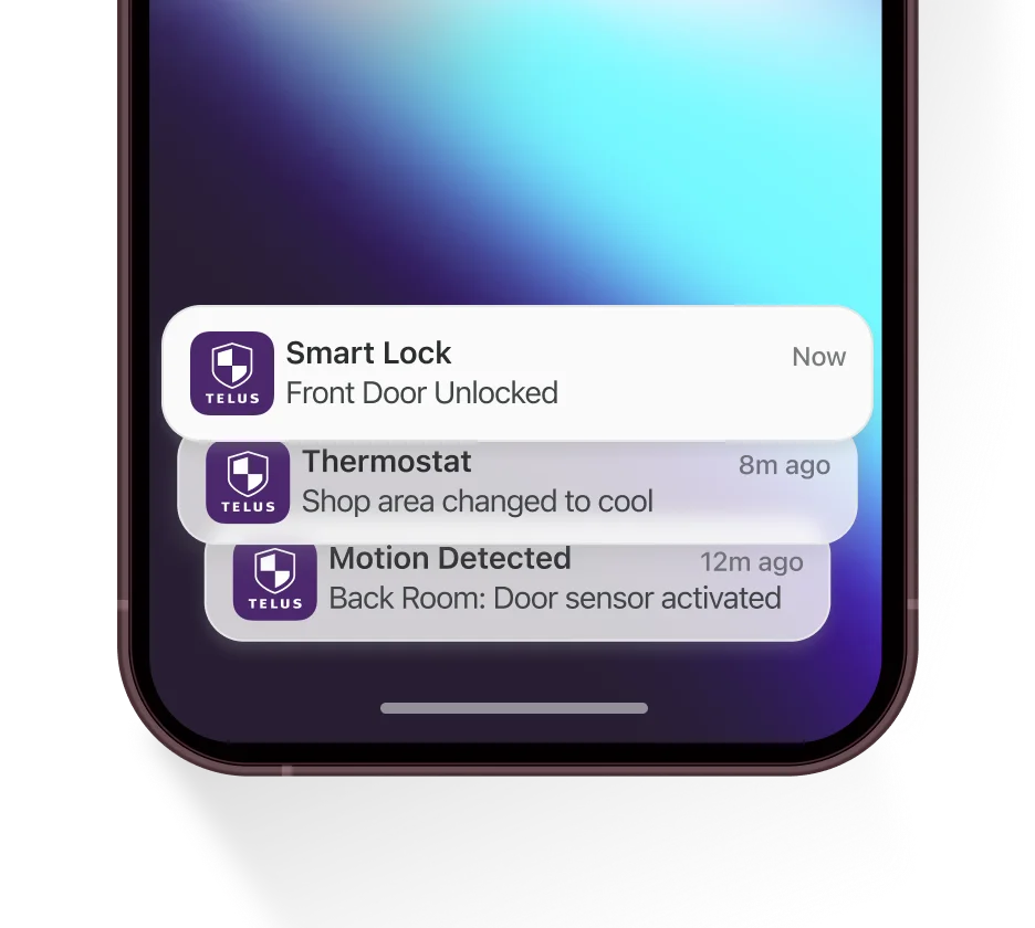 A smartphone with security alerts from the TELUS Secure App
