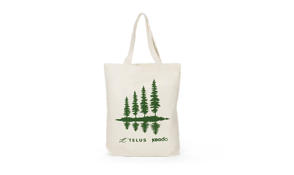 A reusable bag with trees on it