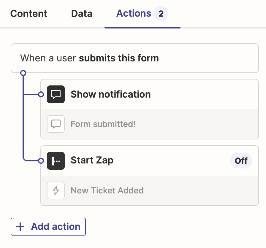 Screenshot of actions in Interfaces