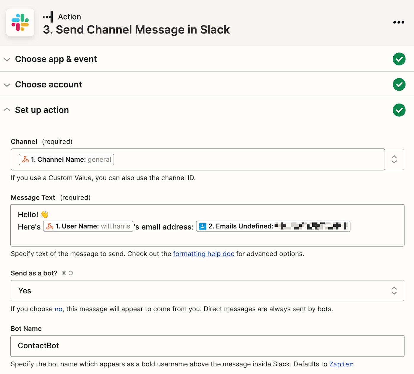 Select correct Slack channel