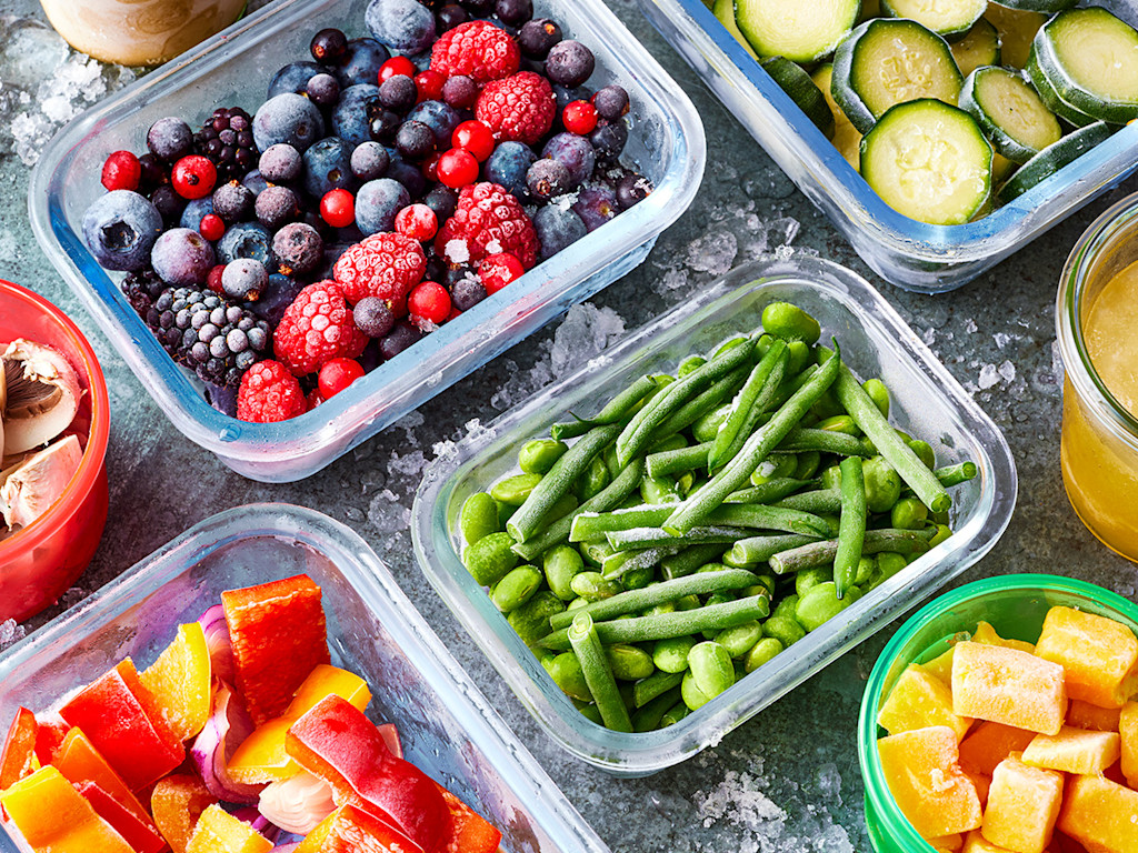 A selection of frozen fruit and vegetables