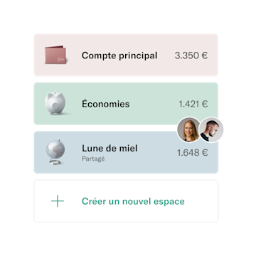 Un écran de téléphone montrant un aperçu d'Espaces Partagés sur l'application N26.